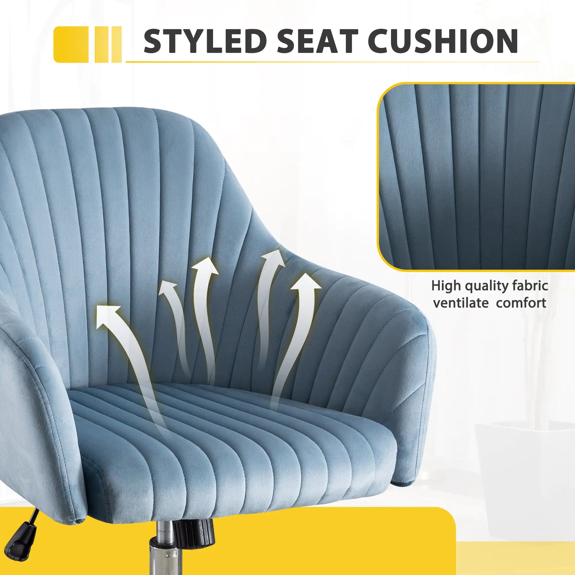 Office Desk Chair with Adjustable Height & Casters - Blue Velvet