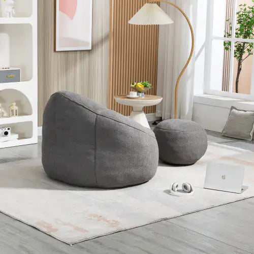 Comfy High-Pressure Foam Bean Bag Chair With Footrest - Grey