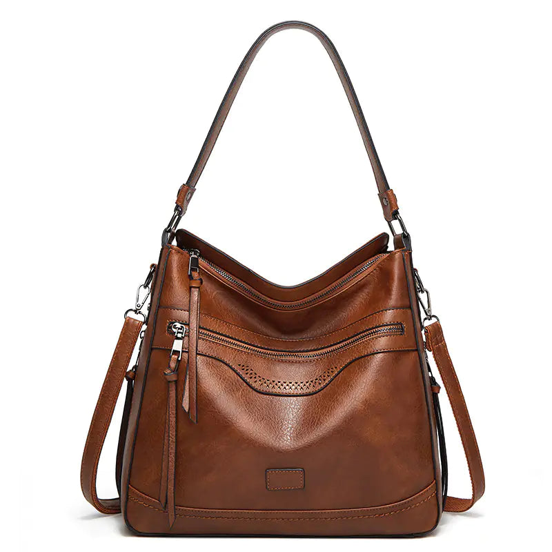 Elegant Multi-Pocket Leather Tote Bag for Women