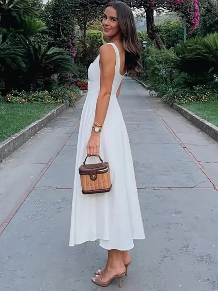 Elegant Square Neck A-Line Maxi Dress - Perfect for Evenings