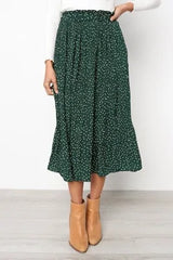 Elegant Elastic High-Waist Pleated Midi Skirt for Women