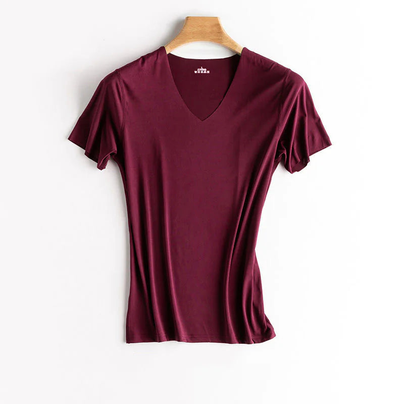 Luxurious Ice Silk V-Neck T-Shirt for Everyday Comfort