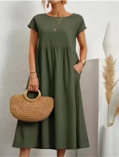 Breathable Cotton-Linen Sleeveless Dress with Pockets