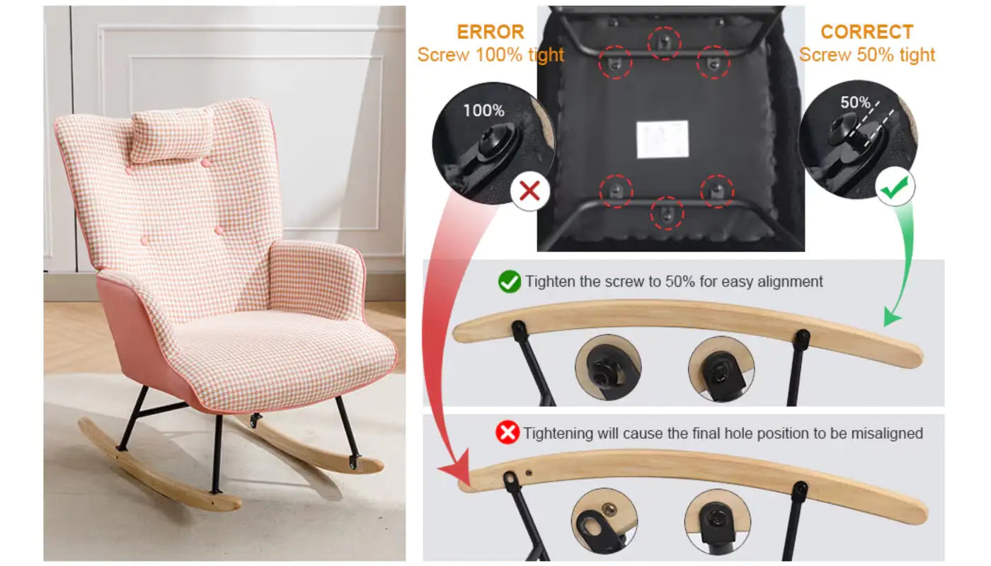 Elegant Houndstooth Fabric Rocking Chair for Nursery and Living Spaces
