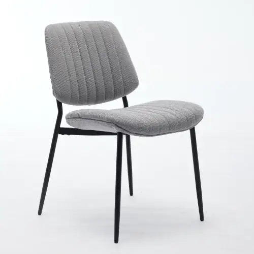 Set of 2 Retro Linen Dining Chairs with Bentwood Back & Metal Legs