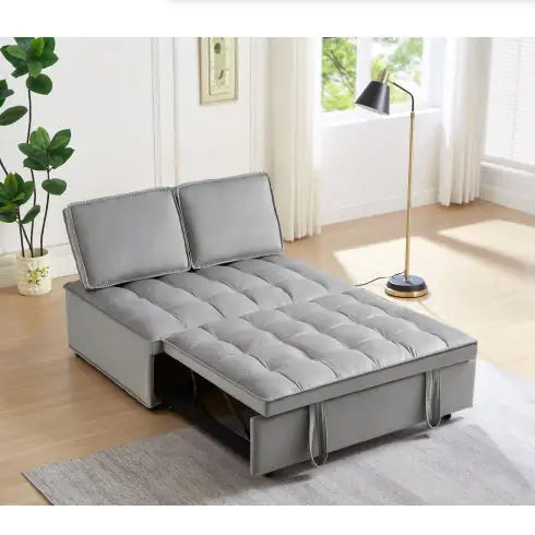 Modern Velvet Convertible Sofa Bed - Grey, Double Seat