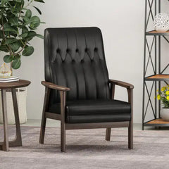 Mid-Century Modern Accent Chair, Matte Black Faux Leather