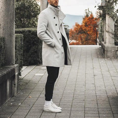 Men's Mid-Length Stand-Up Collar Trench Coat