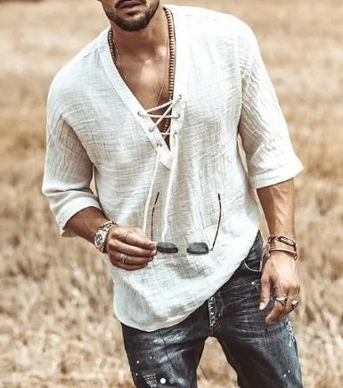 Men's Banded Collar Casual Shirt - Versatile & Stylish