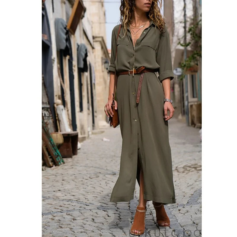 Elegant V-Neck Maxi Beach Dress - Solid Color Selection