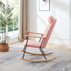 Elegant Pink Rocking Chair - Teddy Fabric, High Back & Adjustable Headrest