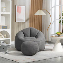 Comfy High-Pressure Foam Bean Bag Chair With Footrest - Grey