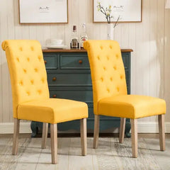 Chic Yellow Tufted Parsons Dining Chair Set (2 Pcs, Solid Wood)