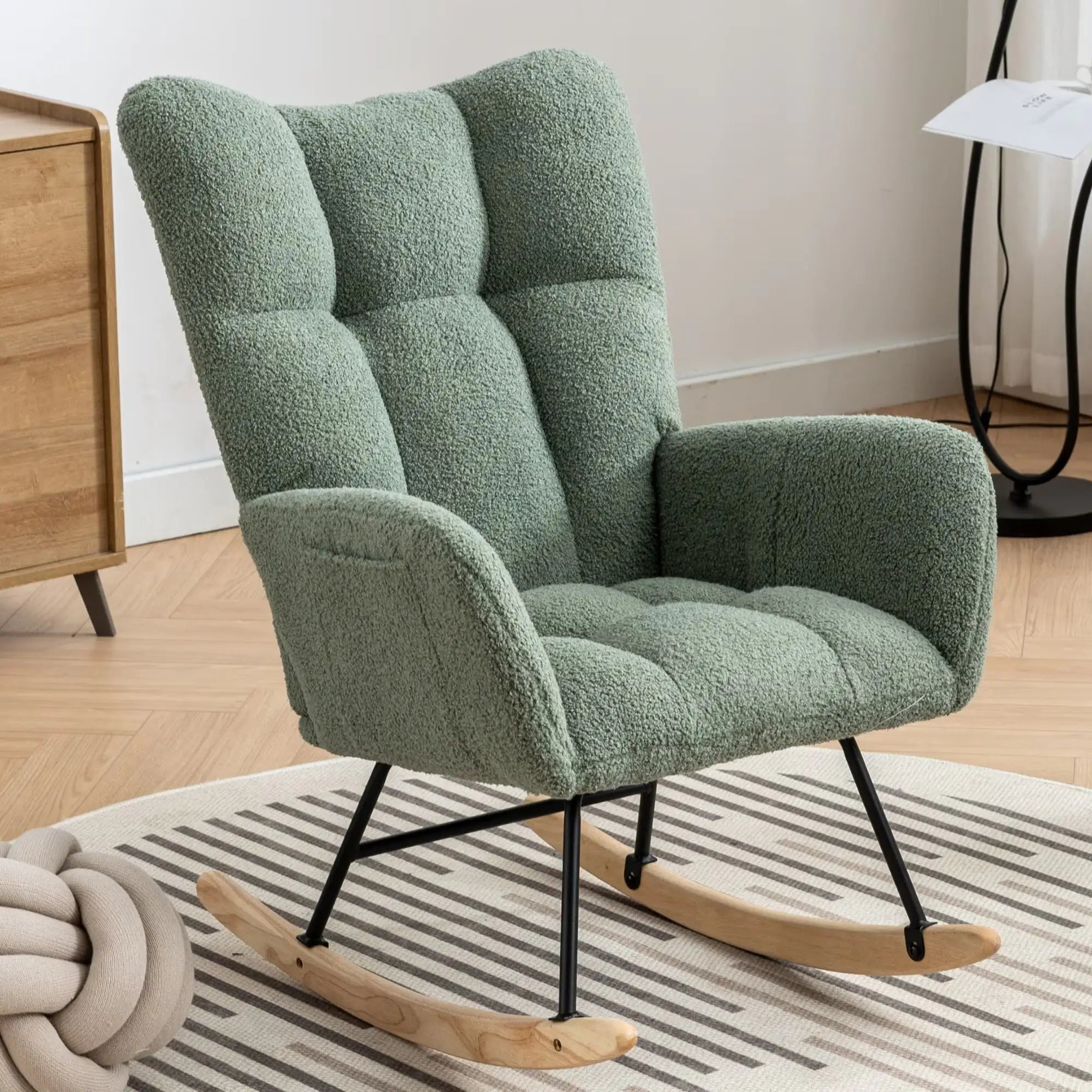 Nursery Wingback Rocker - Teddy Fabric with Wood Base