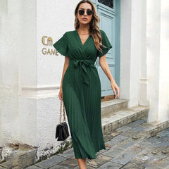 Chic Midi Pleated Diana Dress - Short Sleeve Elegance