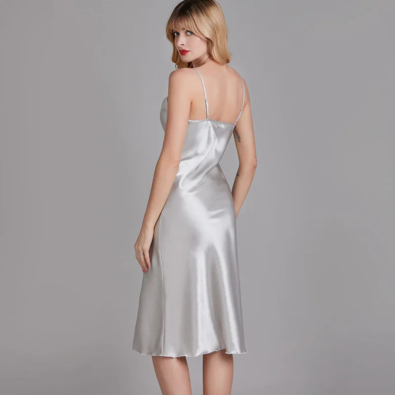 Elegant Cowl Neck Satin Midi Dress - Sleeveless