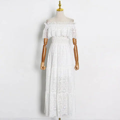 Ruffle Trim One-Shoulder Swing Dress