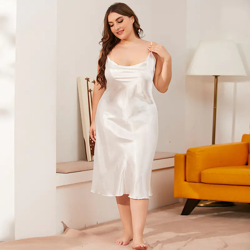 Luxurious Plus Size Satin Cowl Neck Cami Nightdress