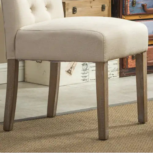 Tan Solid Wood Tufted Parsons Dining Chairs, Set of 2