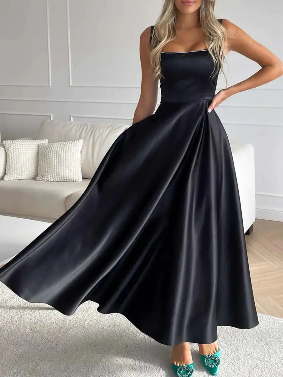 Elegant Square Neck A-Line Maxi Dress - Perfect for Evenings