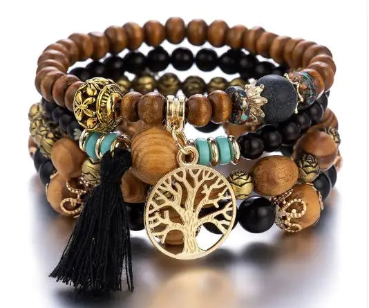 Multilayer Boho Bracelet with Tree of Life Pendant