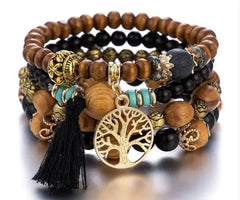 Multilayer Boho Bracelet with Tree of Life Pendant