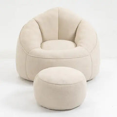 Comfy High-Pressure Foam Bean Bag Chair With Footrest - Beige
