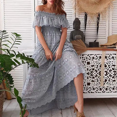 Ruffle Trim One-Shoulder Swing Dress