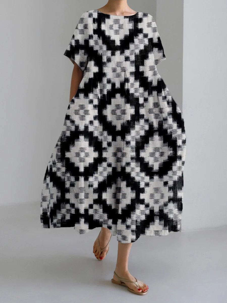 Retro Geometric Long Dress - Casual & Elegant