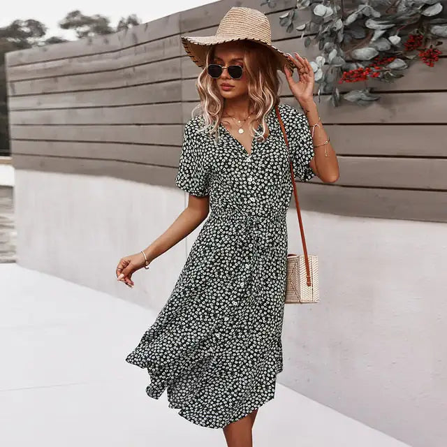 Chic Midi Dress with Button Detail - Anne Collection