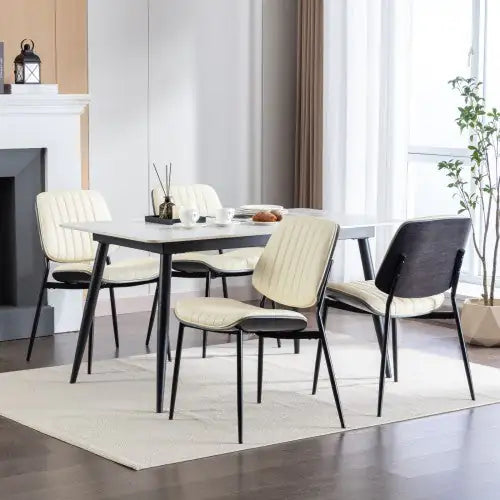 Mid-Century Modern Dining Chairs Set of 2 - Faux Leather w/ Walnut Back