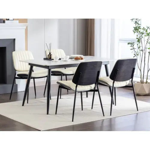 Mid-Century Modern Dining Chairs Set of 2 - Faux Leather w/ Walnut Back