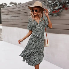 Chic Midi Dress with Button Detail - Anne Collection
