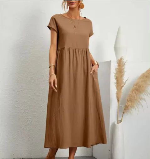 Breathable Cotton-Linen Sleeveless Dress with Pockets