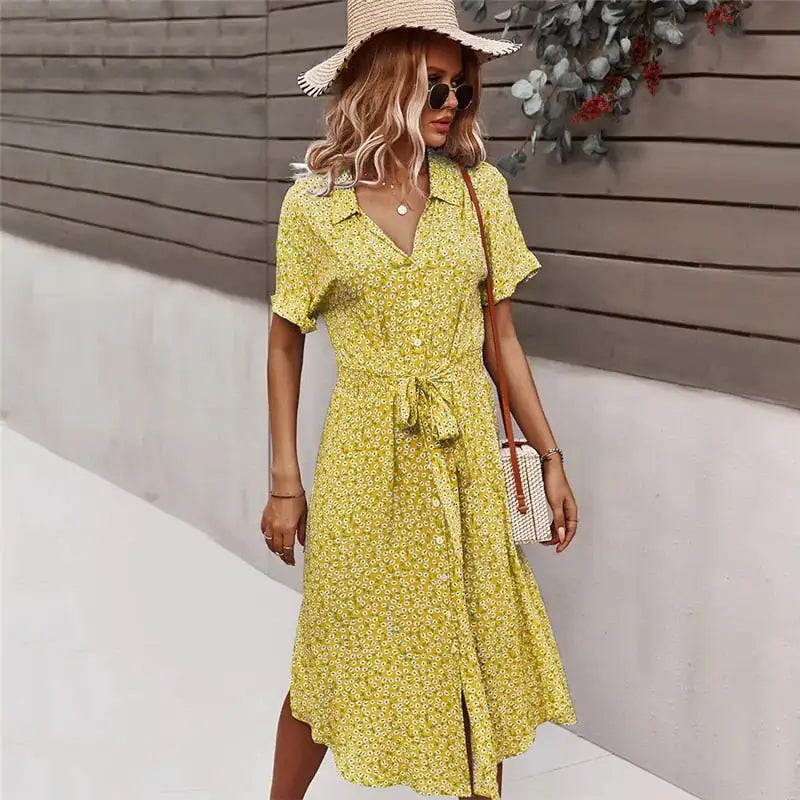 Chic Midi Dress with Button Detail - Anne Collection