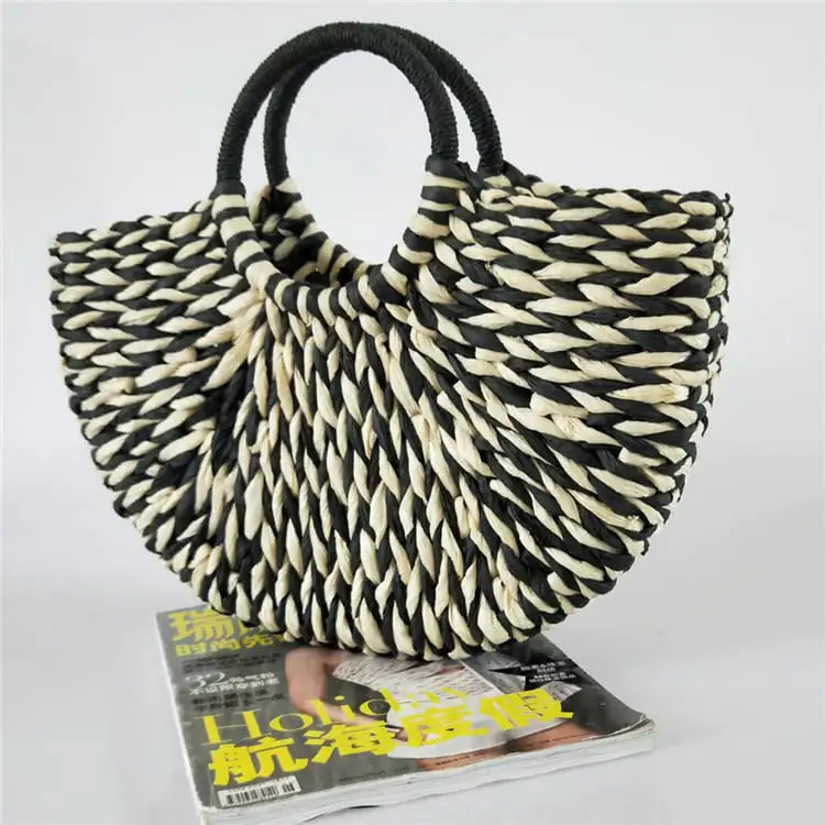 Rattan Woven Half-Round Tote Bag
