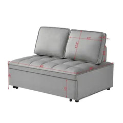 Modern Velvet Convertible Sofa Bed - Grey, Double Seat