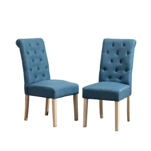 Blue Tufted Parsons Dining Chairs, Solid Wood, Set of 2