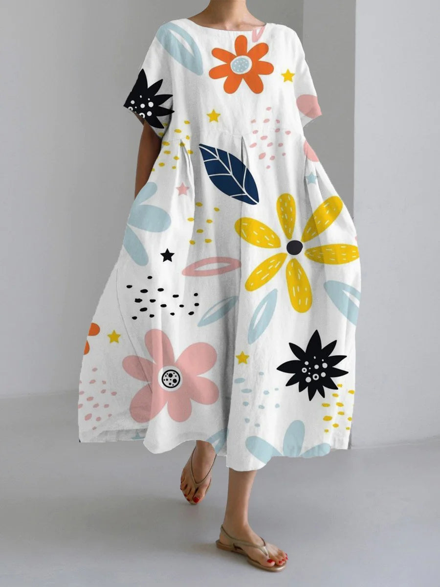 Retro Geometric Long Dress - Casual & Elegant