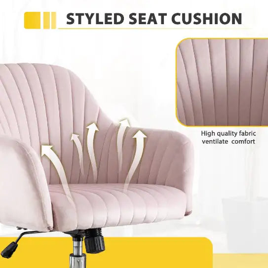 Pink Velvet Office Chair with Adjustable Height & Casters