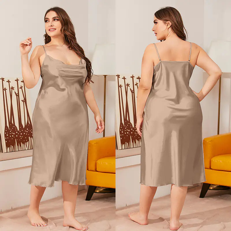 Luxurious Plus Size Satin Cowl Neck Cami Nightdress