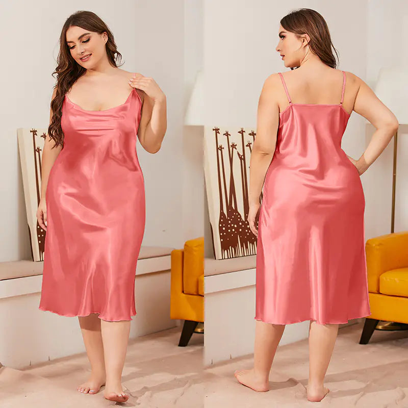 Luxurious Plus Size Satin Cowl Neck Cami Nightdress