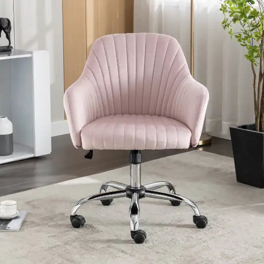 Pink Velvet Office Chair with Adjustable Height & Casters