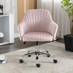 Pink Velvet Office Chair with Adjustable Height & Casters