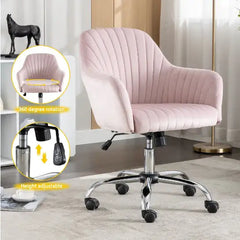 Pink Velvet Office Chair with Adjustable Height & Casters