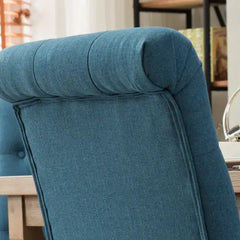 Blue Tufted Parsons Dining Chairs, Solid Wood, Set of 2