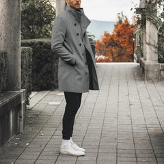 Men's Mid-Length Stand-Up Collar Trench Coat
