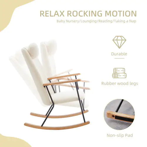 White Modern Rocking Chair with High Backrest and Armrests