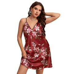 Elegant Plus Size Floral V-Neck Nightdress