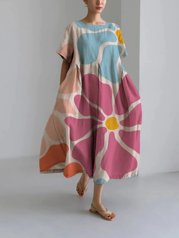 Retro Geometric Long Dress - Casual & Elegant